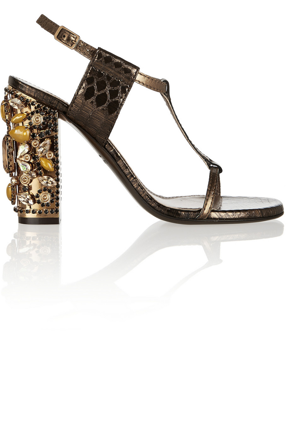 Lanvin Embellished Metallic Snake-Effect Leather Sandals Lanvin Embellished Metallic Snake-Effect Leather Sandals
